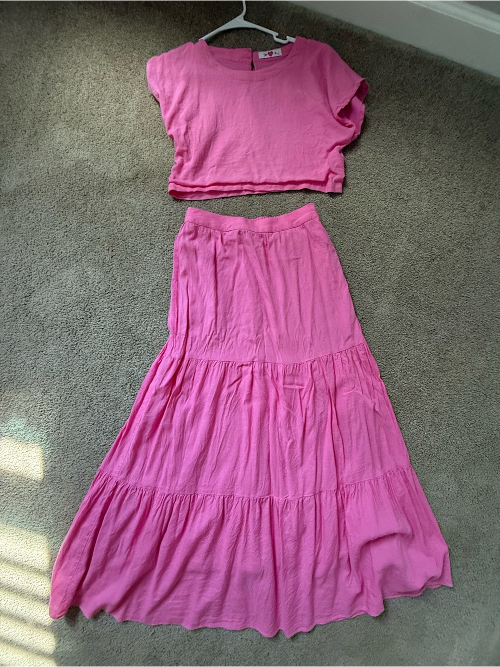 Buddy Love Pink Tiered Maxi Skirt and Crop Set
